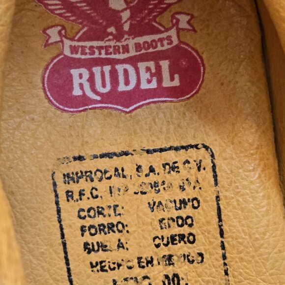 Gold Leather RUDEL Snip Toe Western Cowgirl Boots sz 7 - Picture 8 of 11